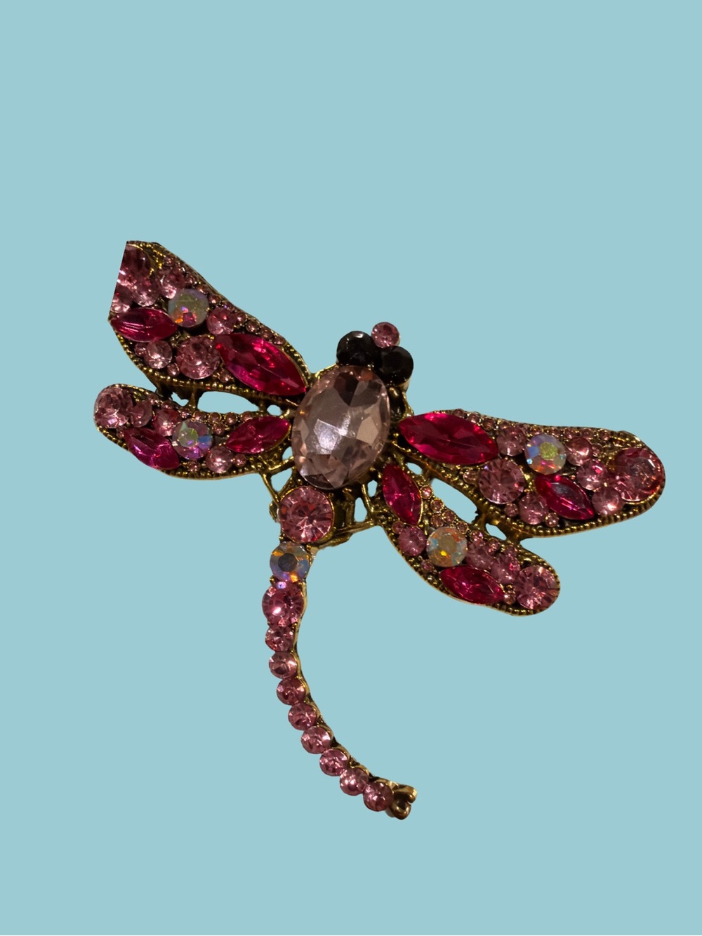 Pink Crystal Dragonfly Brooch - Elegant Women's Jewelry